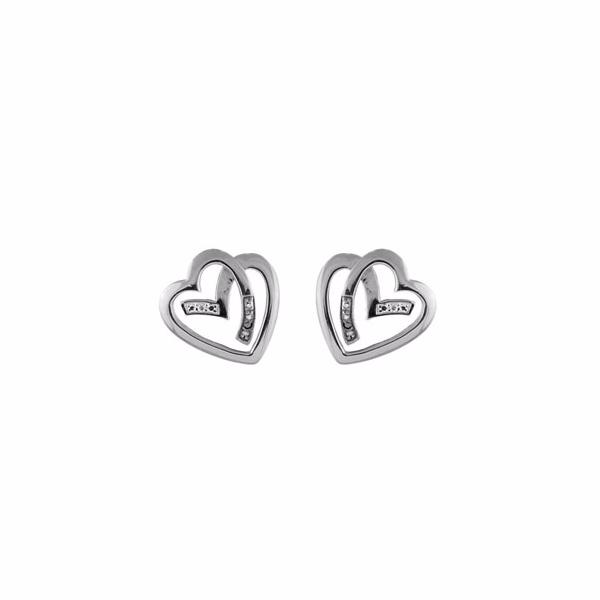 Boucles d'oreilles Argent 925 Coeur Stylisé Zirconium Bicolore