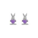 Boucles d'oreilles Argent 925 Enfant Petit Lapin Coeur Violet