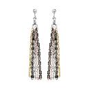 Boucles d'oreilles Argent 925 Multi-Chaines Fantaisie Couleur Jaune Gris Noir