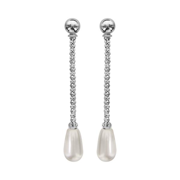 Boucles d'oreilles Argent 925 Chaine Maille Pop Corn Perle d'imitation Goutte Blanche