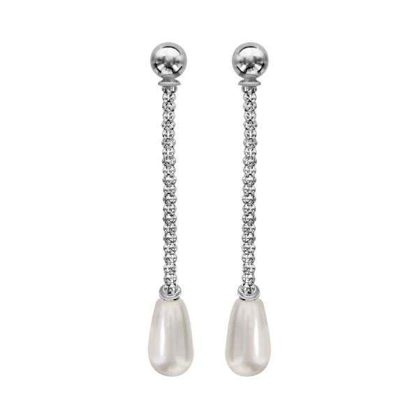 Boucles d'oreilles Argent 925 Chaine Maille Pop Corn Perle d'imitation Goutte Blanche