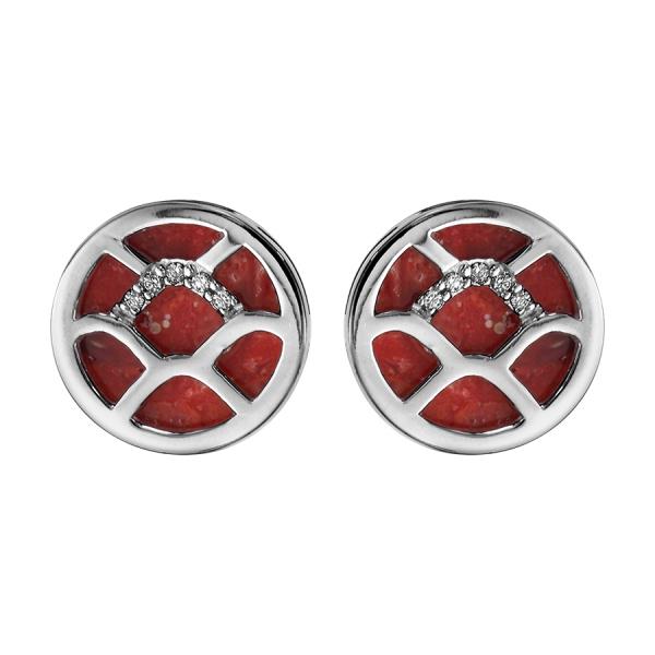 Boucles d'oreilles Argent 925 Ronde Corail et Zirconium Blanc