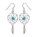 Boucles d'oreilles Argent 925 Attrape Rêves avec Boule Turquoise