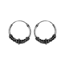 Boucles d'oreilles Argent 925 Créole Patinées Double Motif Tribal Avec Rondelle 12 mm