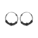 Boucles d'oreilles Argent 925 Créole Patinées Double Motif Tribal Avec Rondelle 12 mm