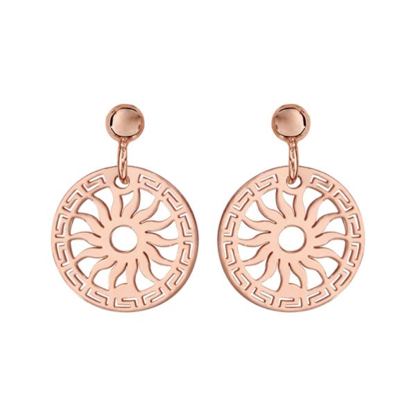 Boucles d'oreilles Argent 925 Dorure Rose Rond Découpé Motif Soleil