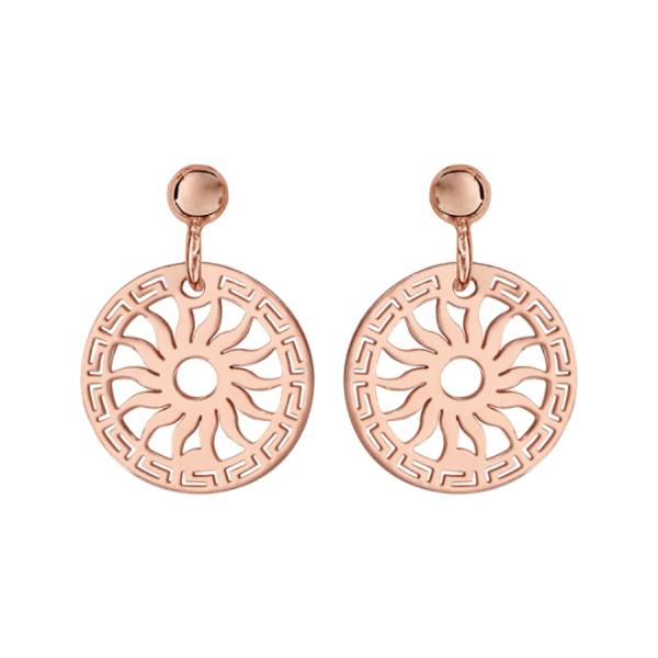 Boucles d'oreilles Argent 925 Dorure Rose Rond Découpé Motif Soleil