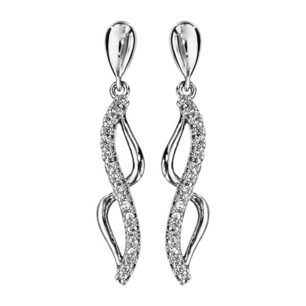 Boucles d'oreilles Argent 925 Pendante Volute avec Zirconium Sertis Blanc