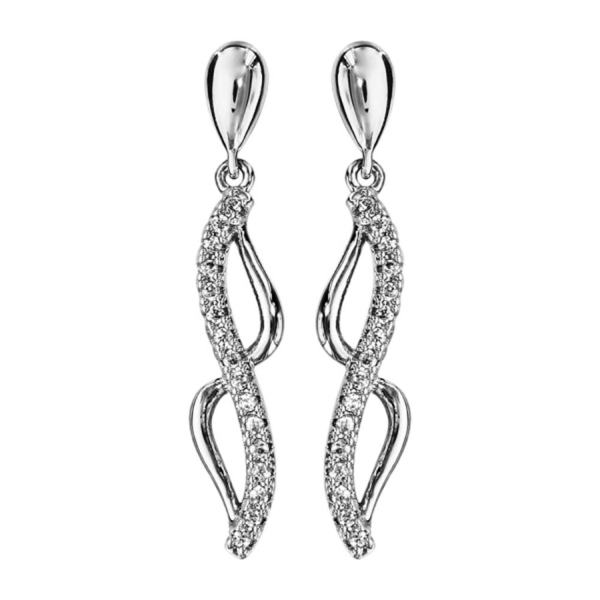 Boucles d'oreilles Argent 925 Pendante Volute avec Zirconium Sertis Blanc