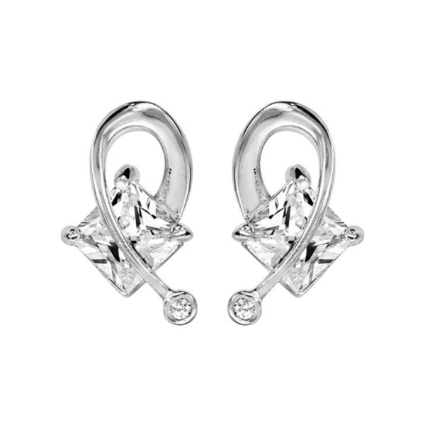Boucles d'Oreilles Argent 925 Motif Carré et Goutte Ajouré Zirconium Sertis