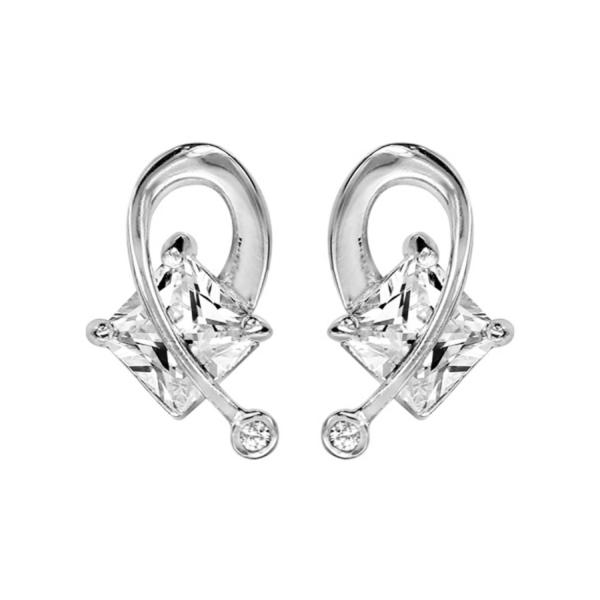 Boucles d'Oreilles Argent 925 Motif Carré et Goutte Ajouré Zirconium Sertis