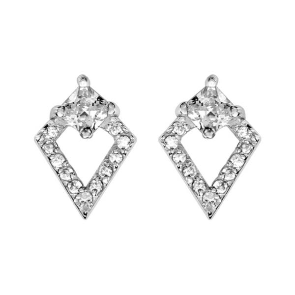 Boucles d'Oreilles Argent 925 Losange avec Zirconium Sertis