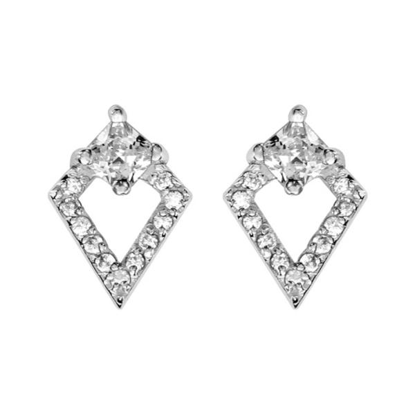 Boucles d'Oreilles Argent 925 Losange avec Zirconium Sertis