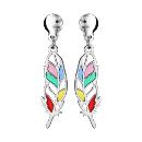 Boucles d'oreilles Argent 925 Plume Vitrail Translucide 