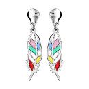 Boucles d'oreilles Argent 925 Plume Vitrail Translucide 