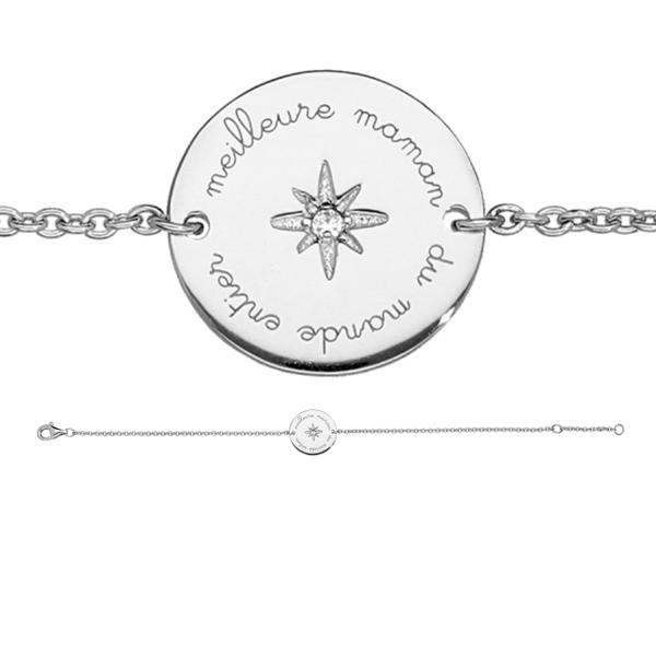 Bracelet Argent 925 " Meilleure Maman... " + Zirconium  