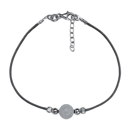 Bracelet Argent 925 Boule Givrée Cordon Noir