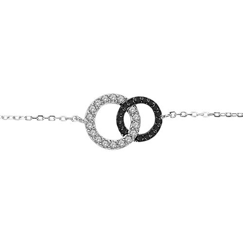 Bracelet Argent 925 et Zirconium Bicolore Double Cercles Entremêlés