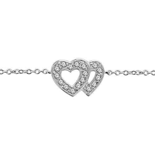 Bracelet Argent 925 et Zirconium Double Coeurs Ajourés