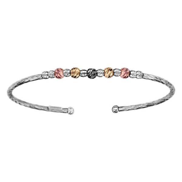 Bracelet Argent 925 Jonc Ouvert avec Boules Facettés 3 Tons