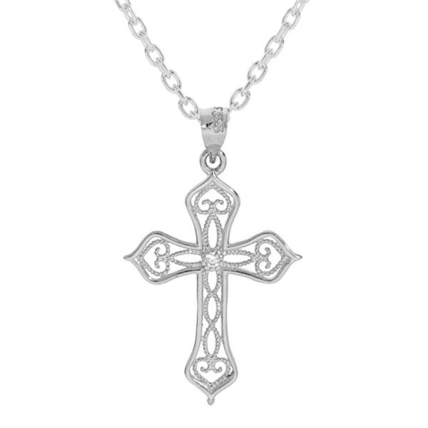 Collier Argent 925 Pendentif Croix Filigrane Zirconium 