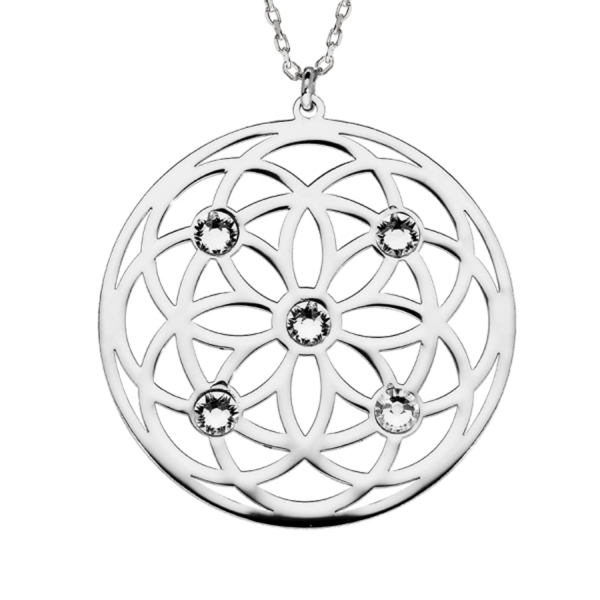 Collier Argent 925 Pendentif Fleur Zirconium  