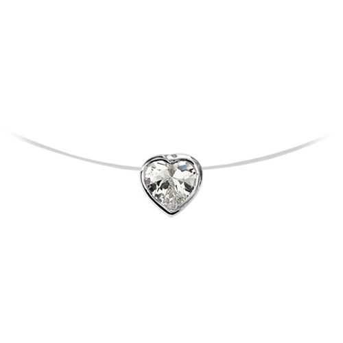 Collier Argent 925 et Zirconium Blanc Serti Coeur Cable Nylon