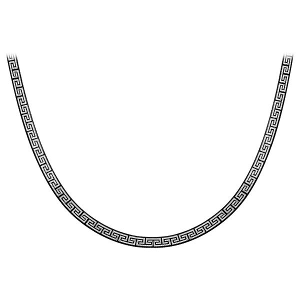 Collier Argent 925 Maille Plate Motif Grec Traitement Noir