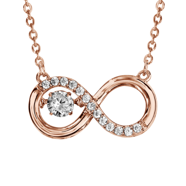 Collier Argent 925 Dorure Rose Infini "Dancing Stone" Zirconium Blanc