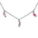 Collier Argent 925 Enfant 3 Pampilles Bonbons Roses