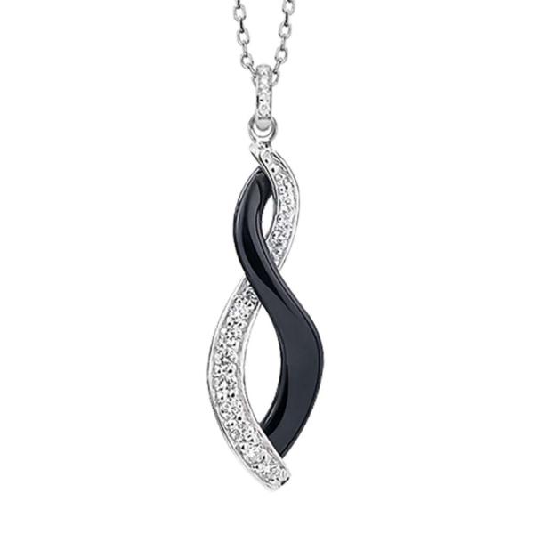 Collier Argent 925 2 Rubans Céramique Noire et Zirconium Sertis