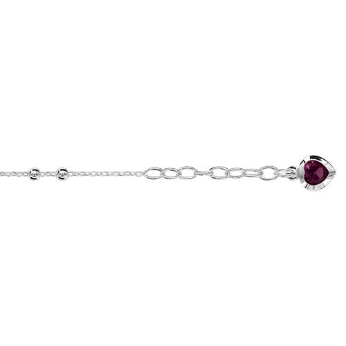 Chaîne de Cheville Argent 925 Boules avec Pampille Coeur Zirconium Violet