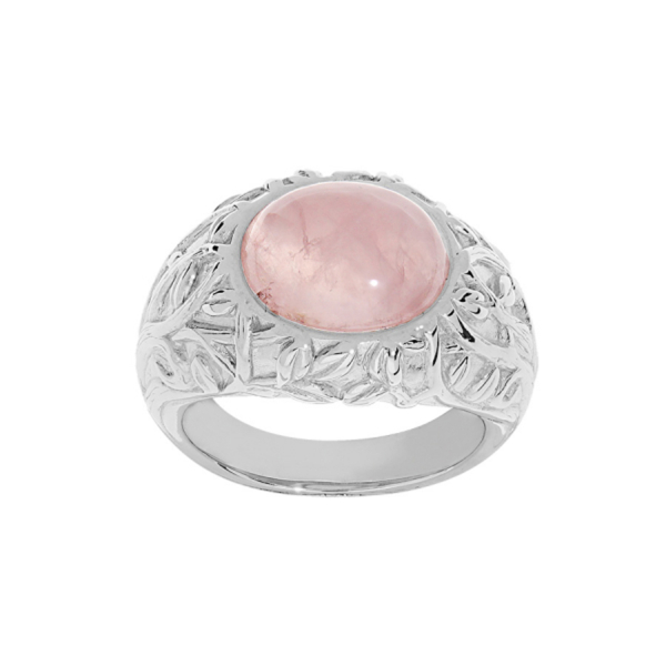 Bague Argent 925 Feuillage Sculpté Cabochon Quartz