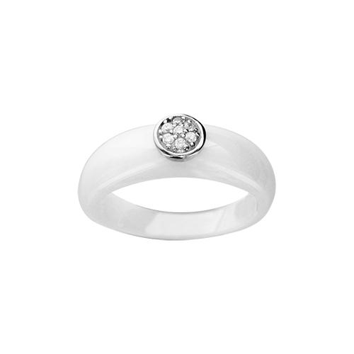 Bague Argent 925 Anneau Céramique Blanc Plateau Zirconium Sertis