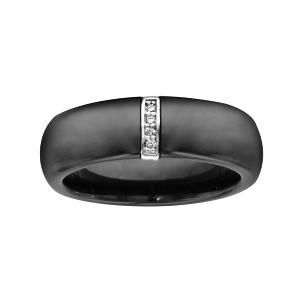 Bague Argent 925 Anneau Céramique Noir Barette Zirconium Micro Sertis