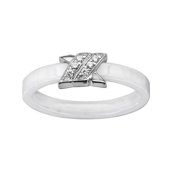 Bague Argent 925 Anneau Céramique Blanche Croisillons Zirconium Sertis