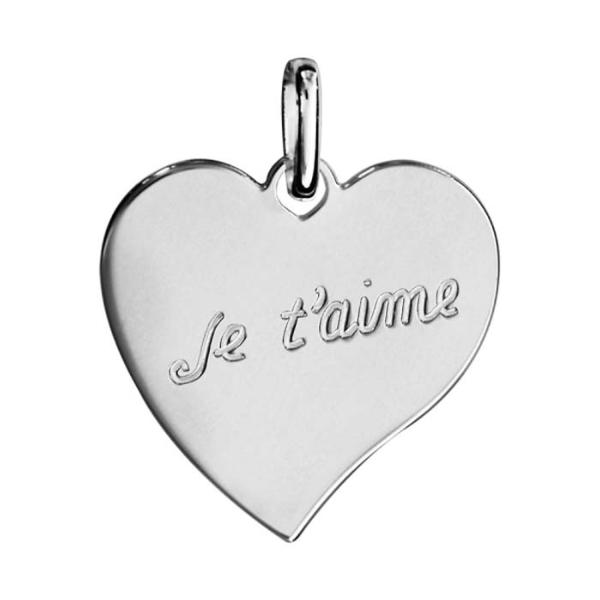 Pendentif Argent 925 Coeur Gravé "Je T'aime"