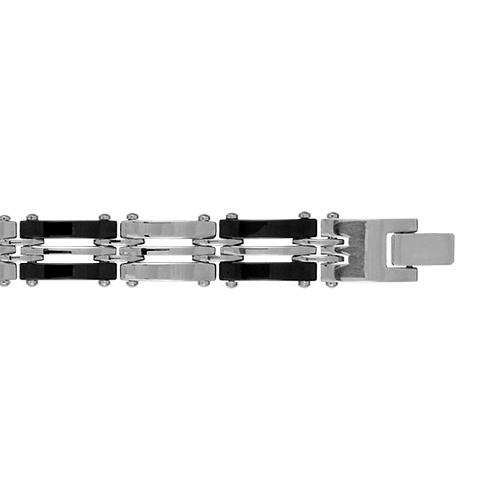 Bracelet Acier 316 L Alterné Céramique Noire Double Fermoirs