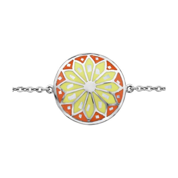 Bracelet Acier 316 L Rond Motif Fleur Jaune Orange Nacre Blanche