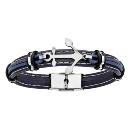 Bracelet Acier 316 L Cuir Bleu Ancre Marine 21 cm