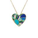 Collier Acier 316 L Doré Coeur Résine Bleu Vert 