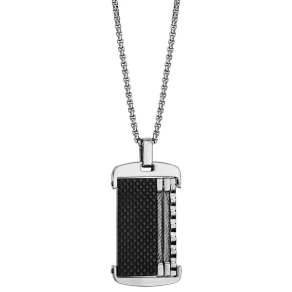 Collier Acier 316 L Pendentif Noir avec Cables Gris