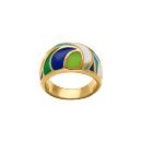 Bague Acier 316 L Doré Jaune avec Résine Verte et Bleu