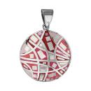 Pendentif Acier 316 L Rond Bombé avec Nacre Motif Dégradé Rose