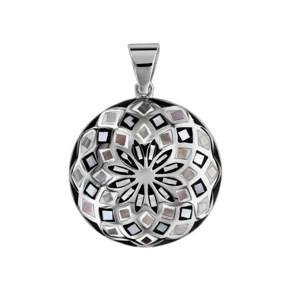 Pendentif Acier 316 L Rond Bombé Noir et Blanc avec Nacre