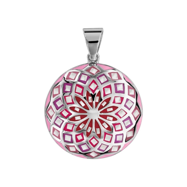 Pendentif Acier 316 L Rond Bombé Dégradé Rose avec Nacre