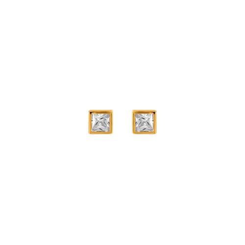 Boucles d'oreilles Plaqué Or et Zirconium Blanc Serti Clos Carré 4 mm