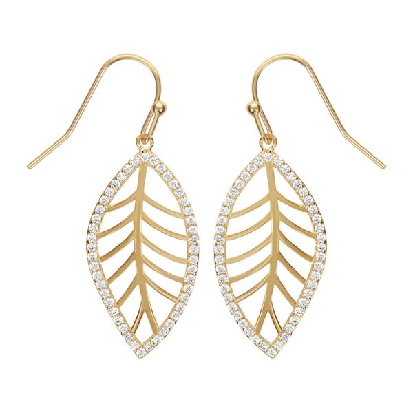 Boucles d'oreilles Plaqué Or Feuille Entourage Zirconium