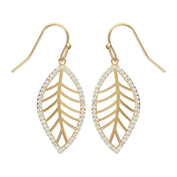 Boucles d'oreilles Plaqué Or Feuille Entourage Zirconium