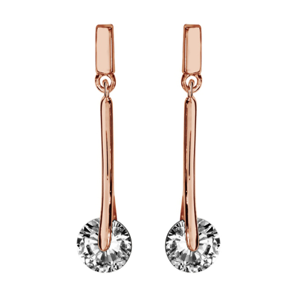 Boucles d'oreilles Plaqué Or Rose Pendantes Zirconium Rond